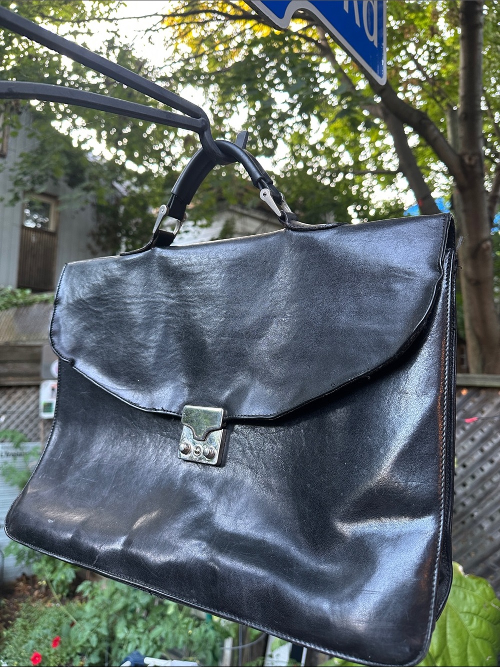 Black Leather Men's Briefcase - Classic Top-Handle Work Bag
